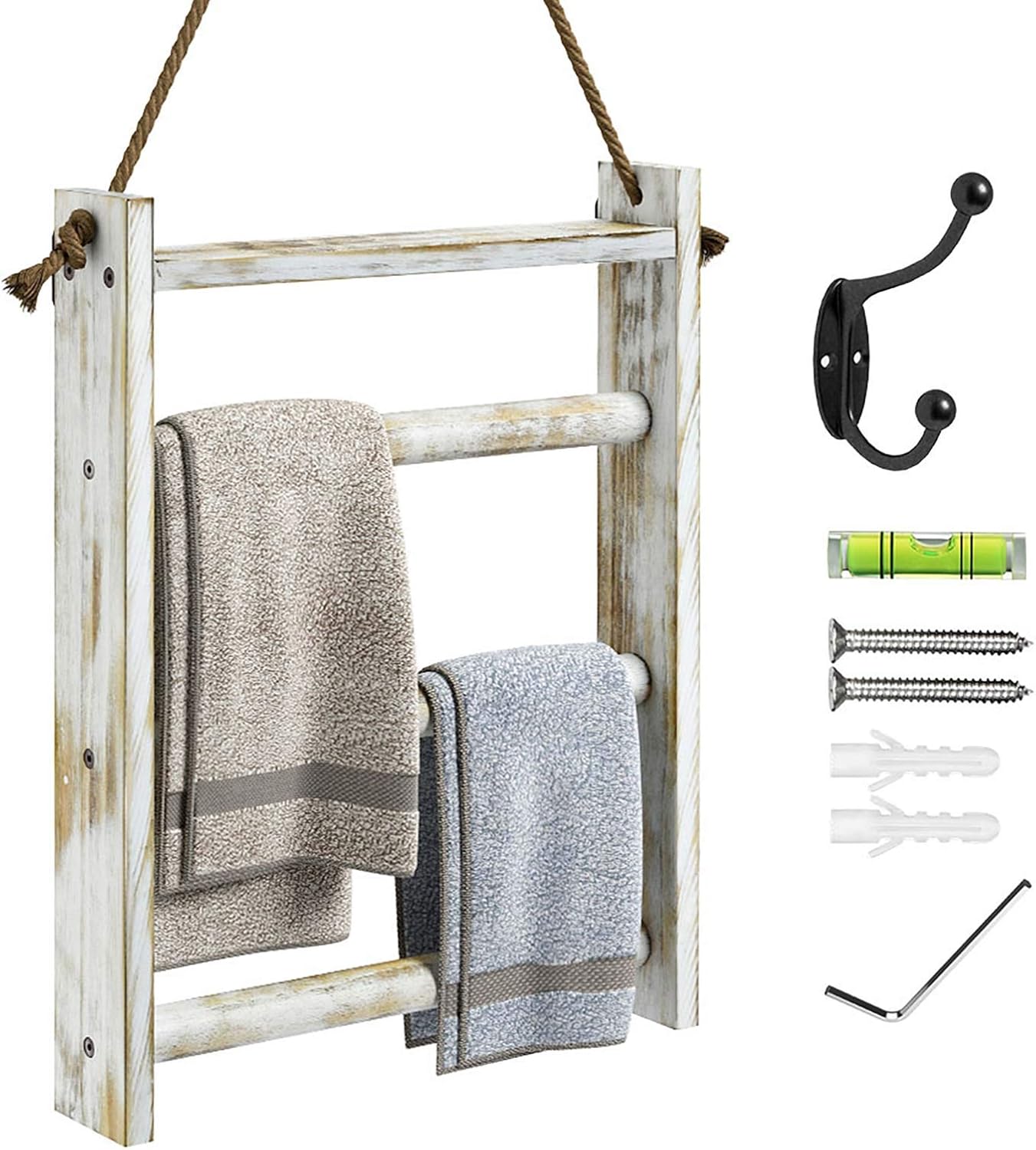 Greenstell Rustic Wood WallHanging Hand Towel Rack for Bathroom, Kitchen Decorative Farmhouse