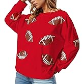 Xunger Women’s Football Print Sequin Sweatshirt Crewneck Oversized Long Sleeve Pullover Tops Gameday Sweatshirts