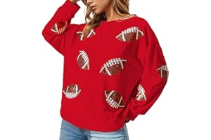 Xunger Women’s Football Print Sequin Sweatshirt Crewneck Oversized Long Sleeve Pullover Tops Gameday Sweatshirts