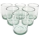 Clear 10 oz Tumblers (set of 6), Hand Blown Mexican Glassware, Recycled Glass Drinking Glasses, Lead-Free, Cocktail Margarita Glasses, Wine Glasses, Shot Glasses, Whiskey Glasses (Tumbler)