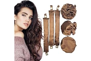 MXNSLWA 6PCS Heatless Hair Curler, New Satin Hair Rollers for Heatless Curls with Hair Caps 3 Set, Soft Heatless Curling Rod Headband for All Hair Types, No Heat Curling to Sleep in Overnight (Brown)