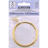 Beadalon Carbon Steel Memory Wire Kit, Round, Gold Color Large Bracelet, Approx. 12 coils, Gold Color 3 mm Memory Wire End Caps, 8 pc
