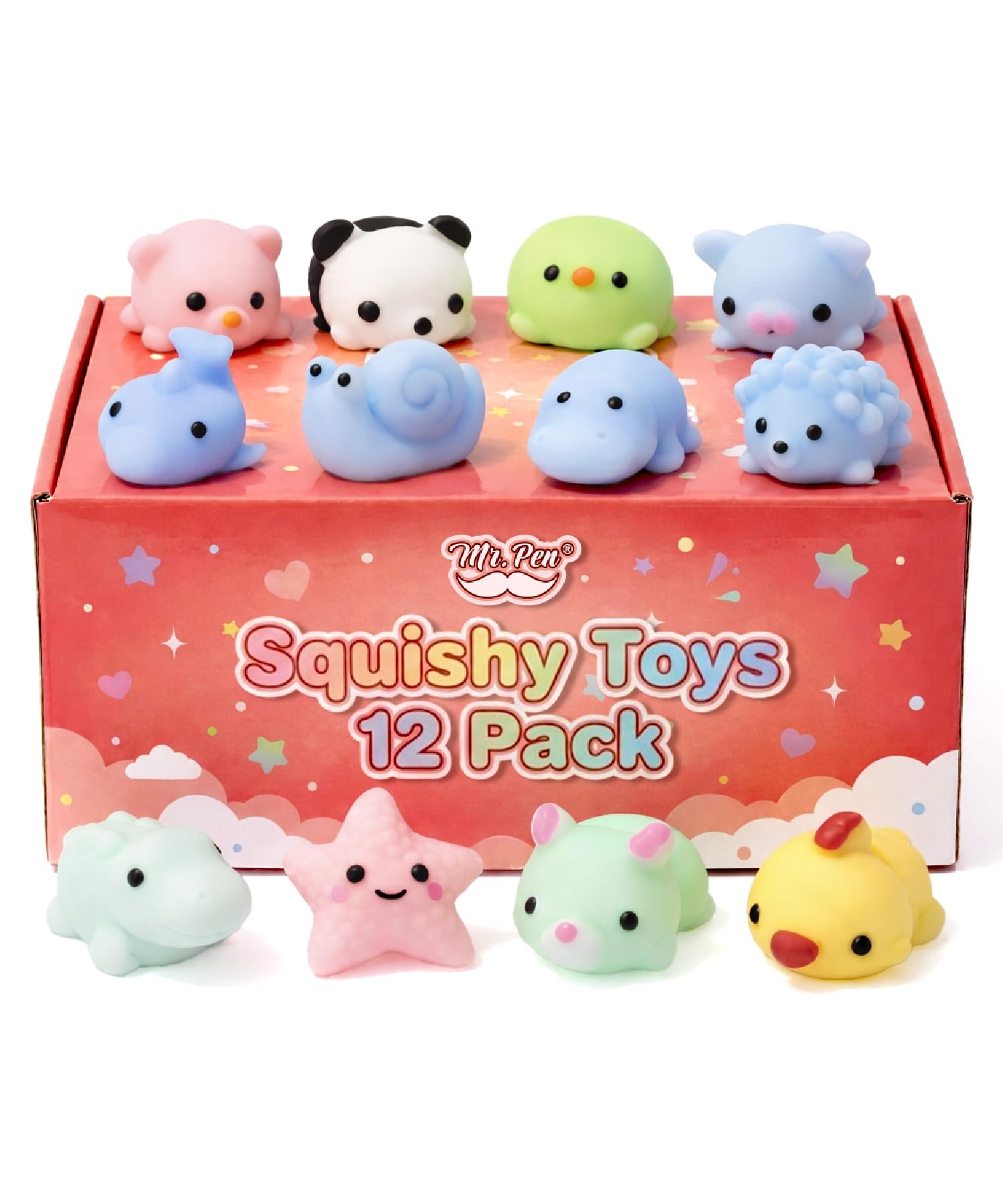 Mr. Pen- Pastel Animal Squishy Toys, 12 Pack, Washable Twistable Stretchy Squishies, Soft Stress Relief Sensory Toys for Squeezing,, Party Favors & Classroom Rewards, Easter Egg Fillers