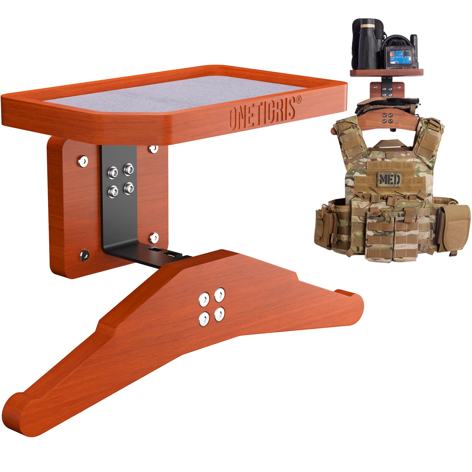 OneTigris Wall-Mounted Coat Rack with Shelf | Heavy-Duty Metal-Wood Entryway Organizer for Motorcycle Gear, Jackets & Tactical Vests– Space-Saving for Hallway, Garage & Porch