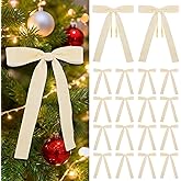 Hekocap 18 Pcs Beige Velvet Bows for Christmas Tree – Beige Velvet Christmas Tree Bows, Holiday Decorations for Garland Wreath Bow (5 * 7", 1" Wide)