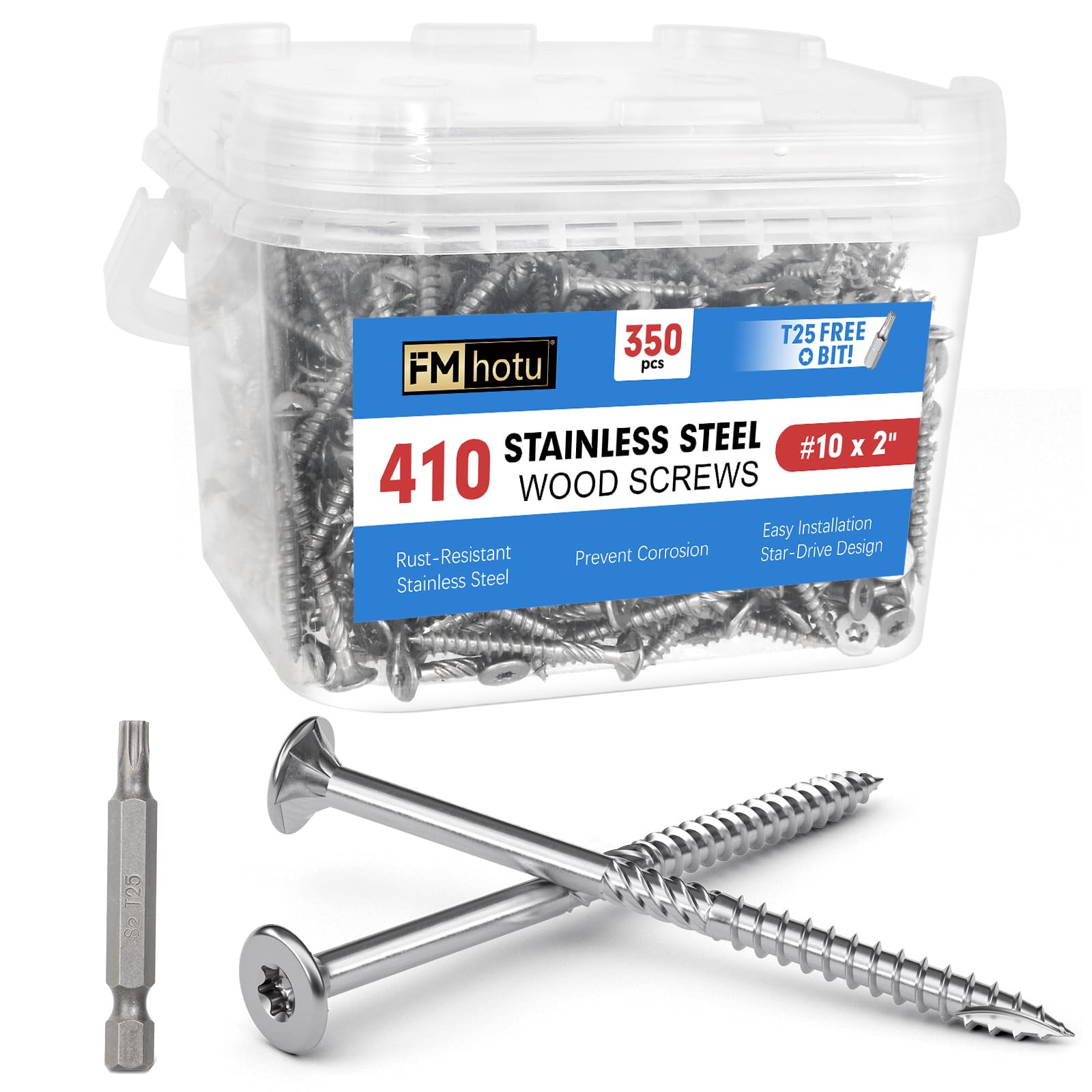 Photo 1 of #10 x 2 Inch 410 Stainless Steel Deck Screws, 350Pcs Wood Screws T25 Star Bit