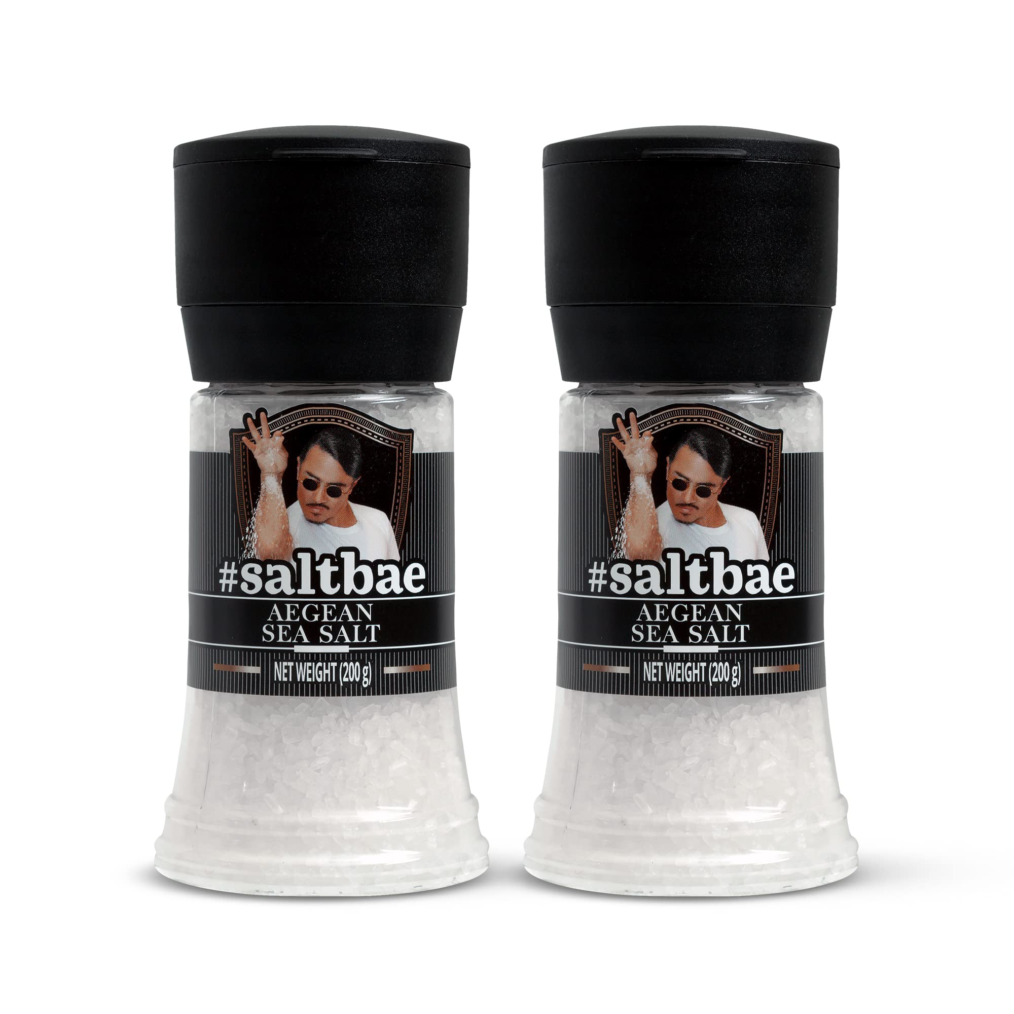 SaltBae Duo Pack Salt Seasonings - 2 pcs high quality salt seasonings for any home cook or grillmaster - ideal as giftset for BBQ parties - 2 pcs Aegean Sea Salt