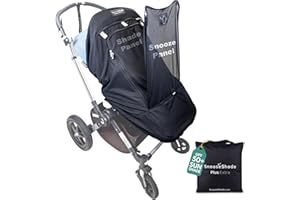 SnoozeShade Plus Extra–Stroller Sun Shade & Mosquito Net for 6m+ Babies Blocks 97.5% of UV (UPF 40+) Universal Fit Blackout Sleep Cover with Peekaboo Window Breathable Mesh Canopy for Single Strollers