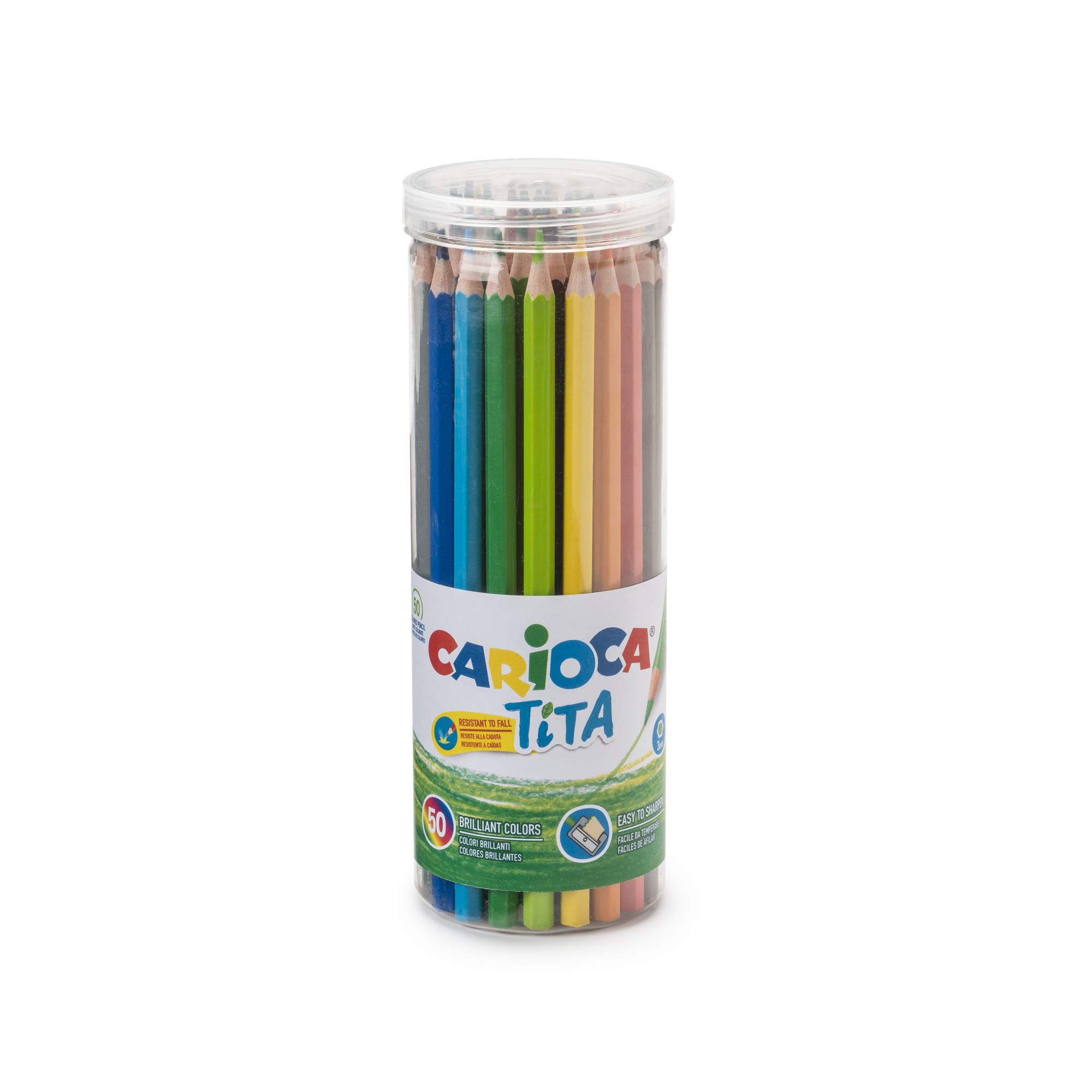 CARIOCA Colour Pencils, Tita Coloured Pencils - Bright and Washable Colours, Extra Strong Lead Ø 3mm, Smooth Writing, Hexagonal Body (Tube of 50 Coloured Pencils)