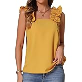 Allegra K Sleeveless Top for Women's Ruffle Trim Square Neck Solid Casual Blouse Shirts