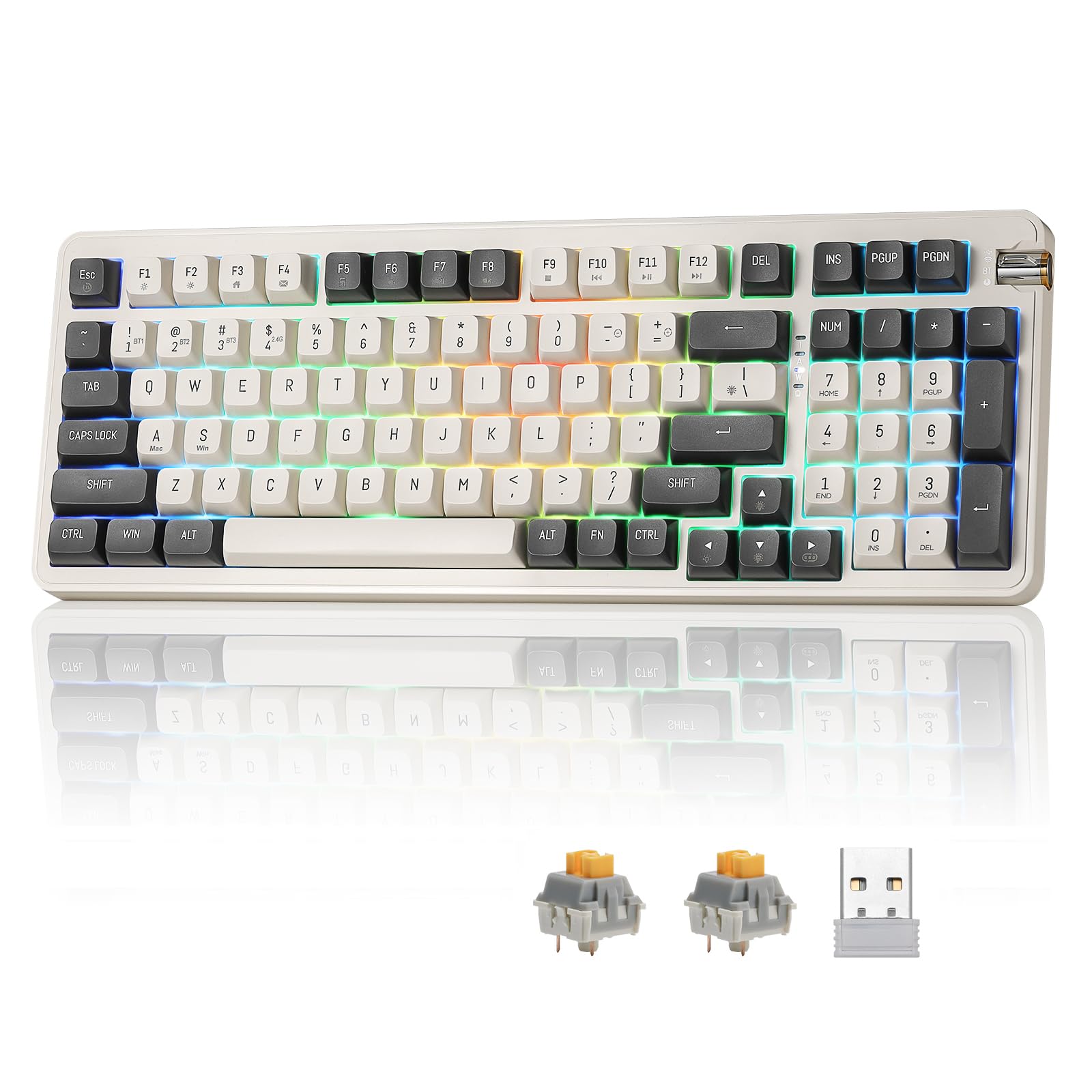 darkFlash DF98 Wireless Mechanical Keyboard, 3-Modes BT/2.4GHz/USB-C, Gasket RGB, Hot Swappable Thocky Keyboard, Pre-lubed Linear Yellow Switch, 98 Keys for PC/Tablet/PS/Xbox(Gray)