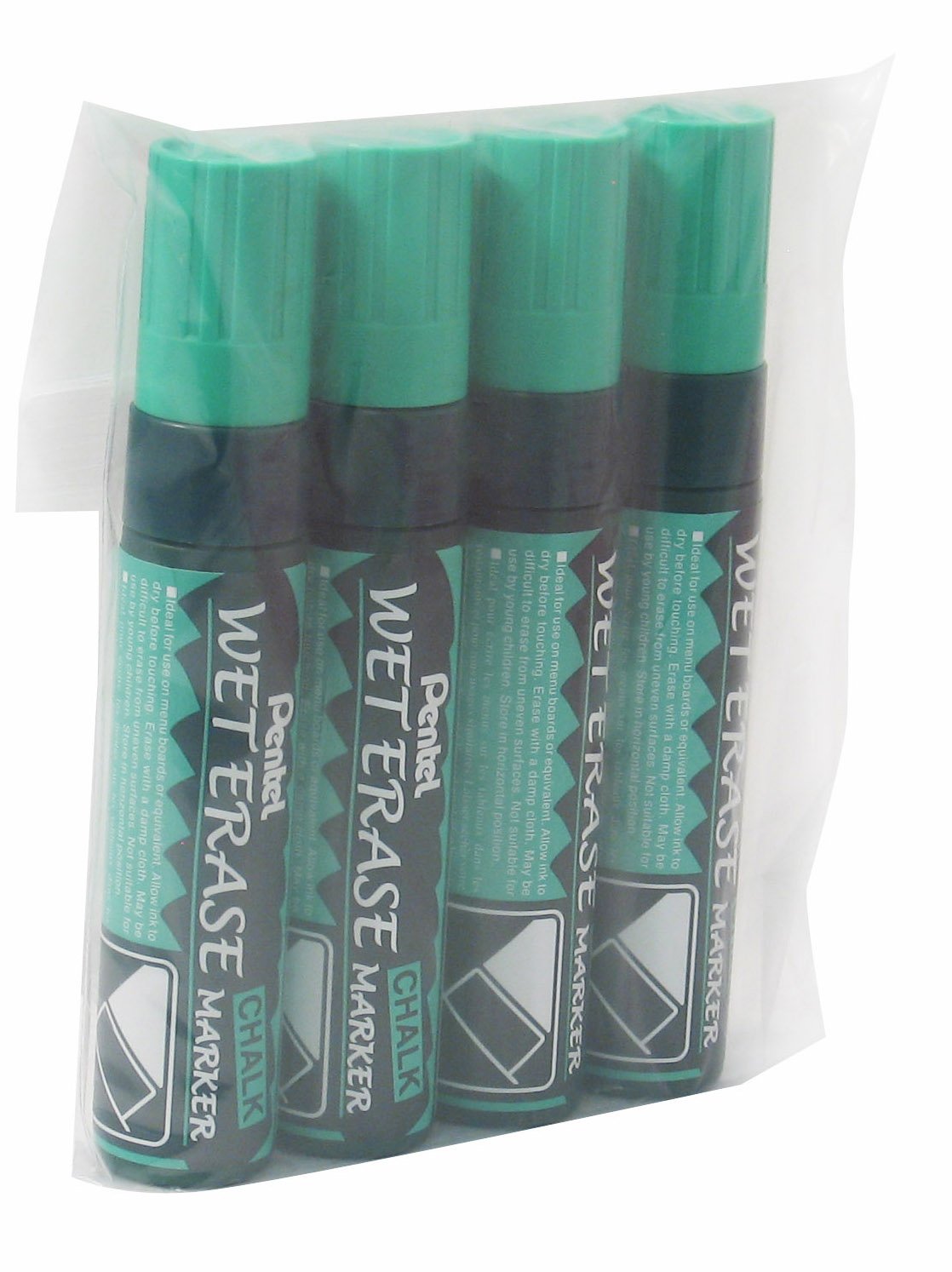 Pentel Jumbo Wet Erase Liquid Chalk Marker - Green (Pack of 4)