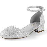 Ankis Closed Toe Heels for Women, Black Nude White Gold Silver 1 Inch Women's Flats Low Block Heel Women Dress Shoes Womens Pumps Work Shoes with Ankle Strap for Spring Fall