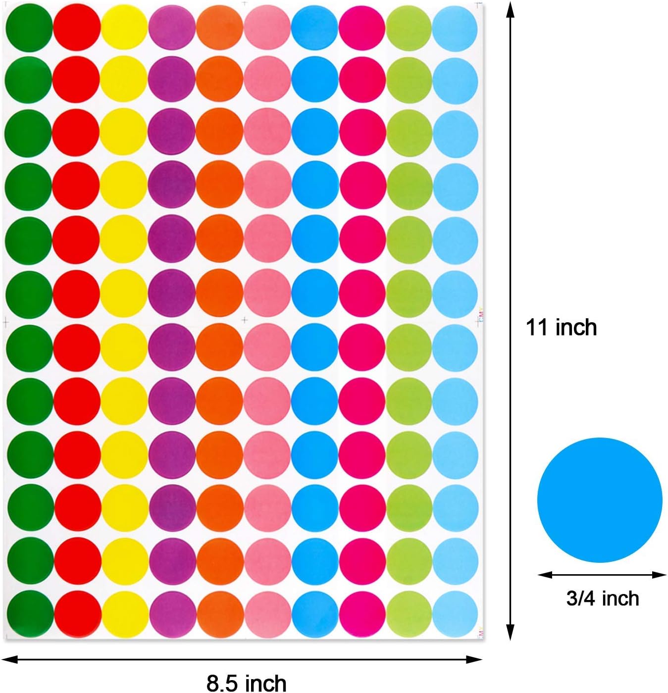 OUNENO Pack of 3960 3/4” Round Color Coding Circle Dot Sticker Labels, 10 Bright Neon Colors, 8 1/2" x 11" Sheet, Fits Laser/Inkjet Printers : Office Products