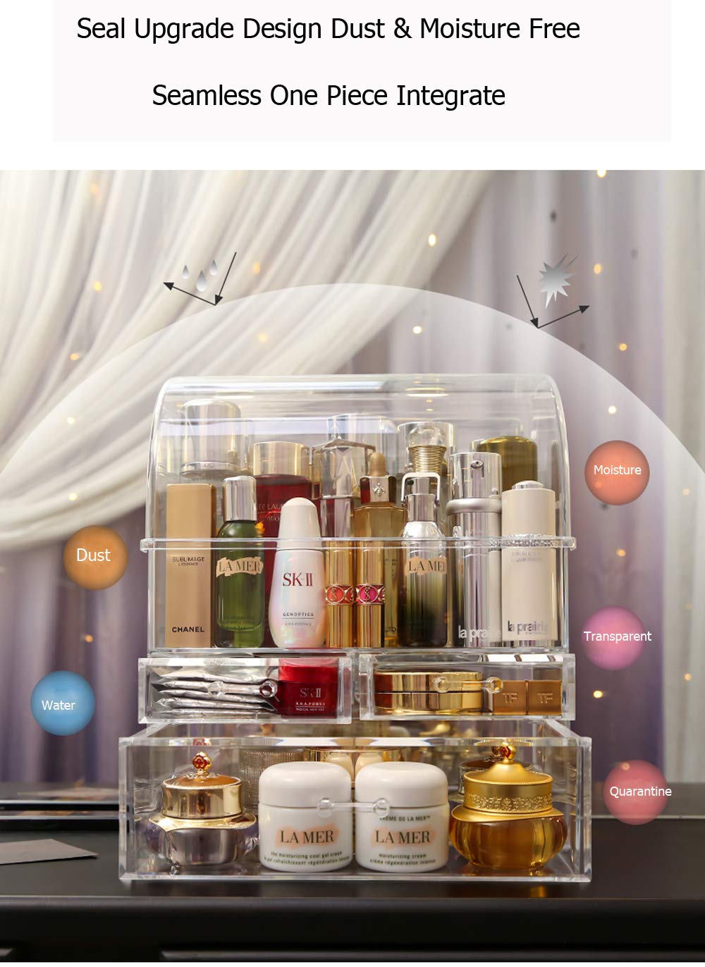 MOOCHI Professional Large Cosmetic Makeup Organizer Dust Water Proof Cosmetics Storage Display Case with Drawers Portable For Brushes Lipsticks Jewelry: Beauty