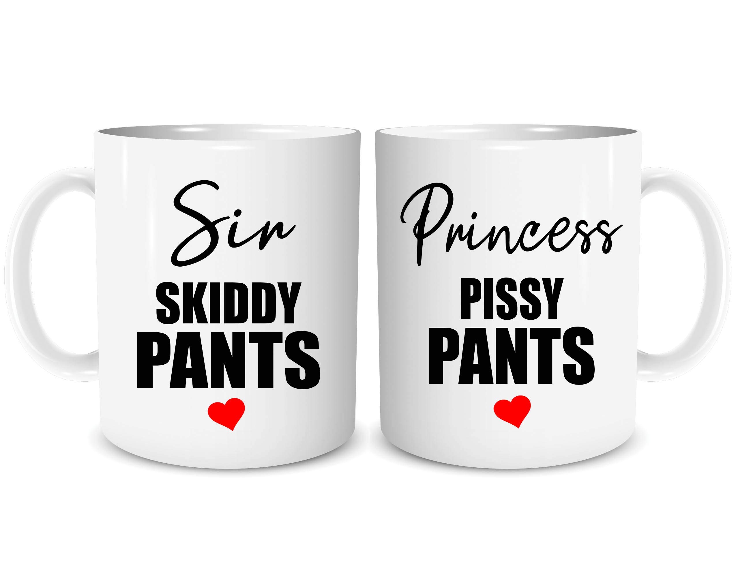 Set of 2 Mugs Funny Rude Couples Mug Gift Housewarming Present Mr and Mrs Coffee Tea Cup Mugs Sir Skiddy Pants Princess Pissy Pants His and Hers WSDMUG1853