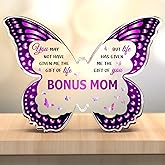 GLEEVERA Bonus Mom Gift Ideas from Daughter Son, Birthday Gifts for Bonus Mom Step Mother, Valentines Birthday Mothers Day Christmas - Butterfly 5x3.8 IN Acrylic Decoraive Plaques
