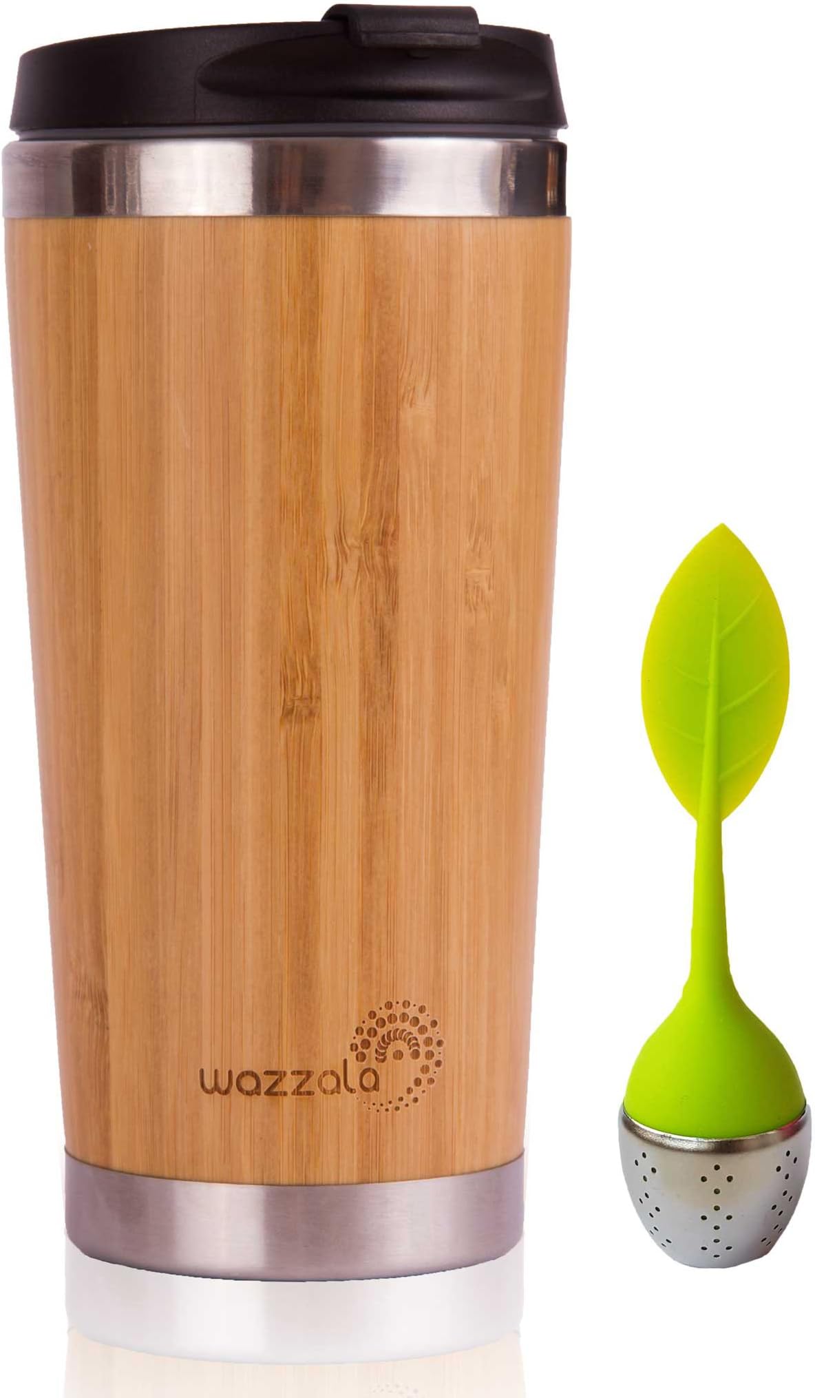 Elegant Reusable Bamboo Eco Travel Mug for Coffee or Tea | Splash-Proof, Easy to Clean Lid | Silicone Tea Infuser Included (450 ML)