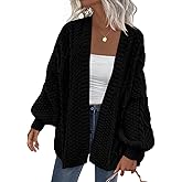 PRETTYGARDEN Women's Cable Knit Open Front Spring Sweater Lantern Long Sleeve Chunky Cardigan Sweaters Trendy Outerwear Coats