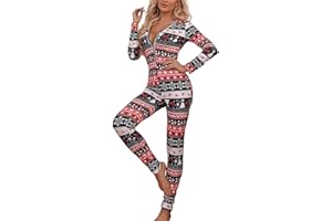 WZTYYDS Christmas Onesies For Women One Piece Pajamas Sexy V Neck Bodycon Jumpsuit Bodysuit Sleepwear