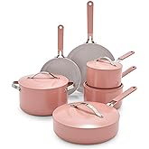 GreenLife 10-Piece Nonstick Ceramic Cookware Set, Lightweight Healthy PFAS-Free Pots & Pans with Lids, Dishwasher & Oven Safe, Durable Body, Silicone Stay-Cool Handles, Easy Release, Pink