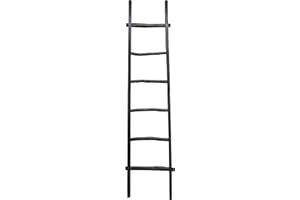 Sagebrook Home Wooden Blanket Ladder Decorative Fir Wood Storage Rack for Home, Office, Bedroom & Living Room, Black, 76"