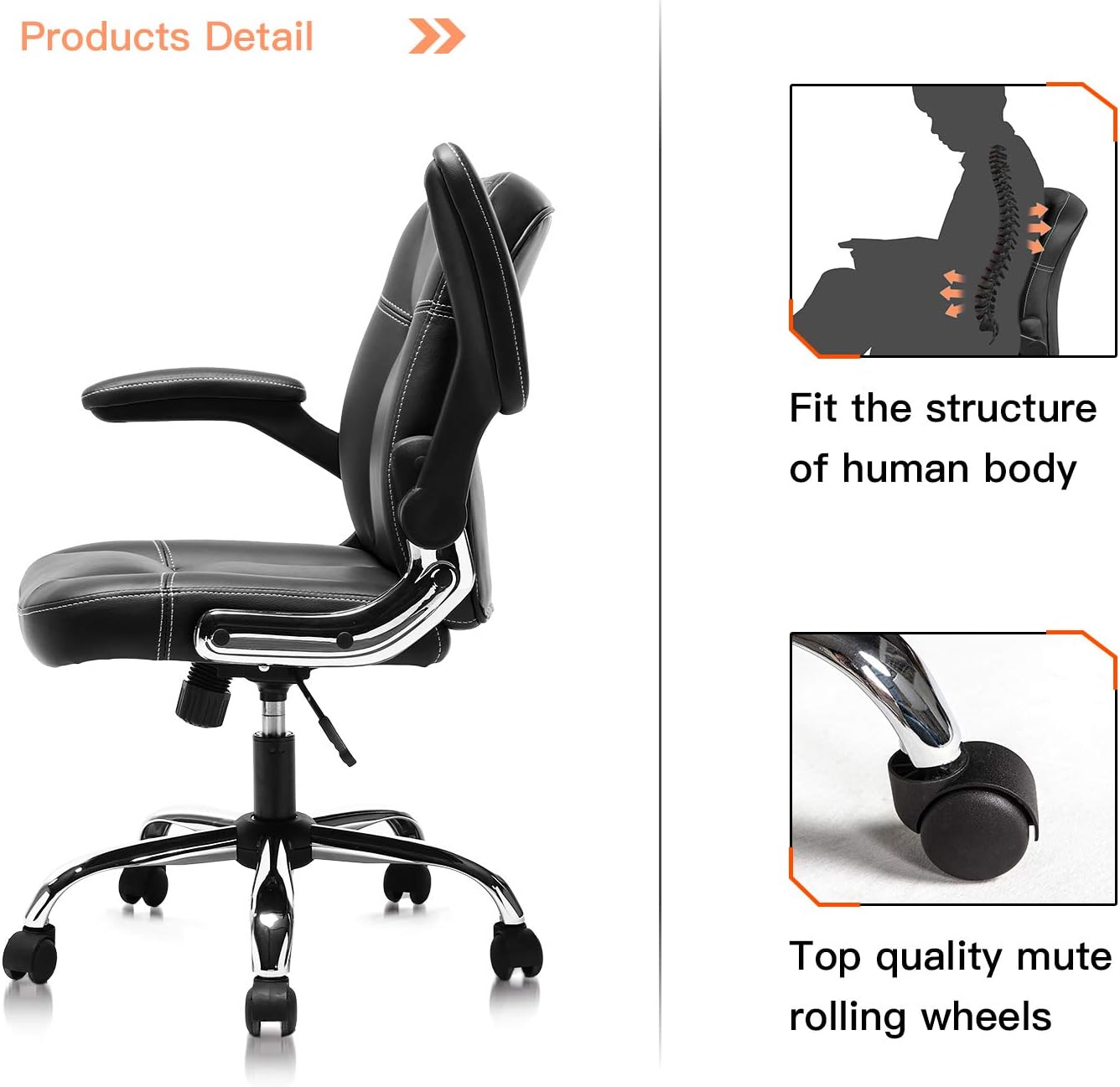 Mid-Back Ergonomic Office Faux PU Leather Chair Executive Computer Desk Chairs Managerial Executive Chairs: Furniture & Decor