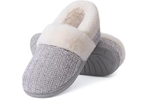 Evshine Women's Fuzzy Memory Foam Closed Back Slippers Chenille Knit Fleece Lined House Shoes