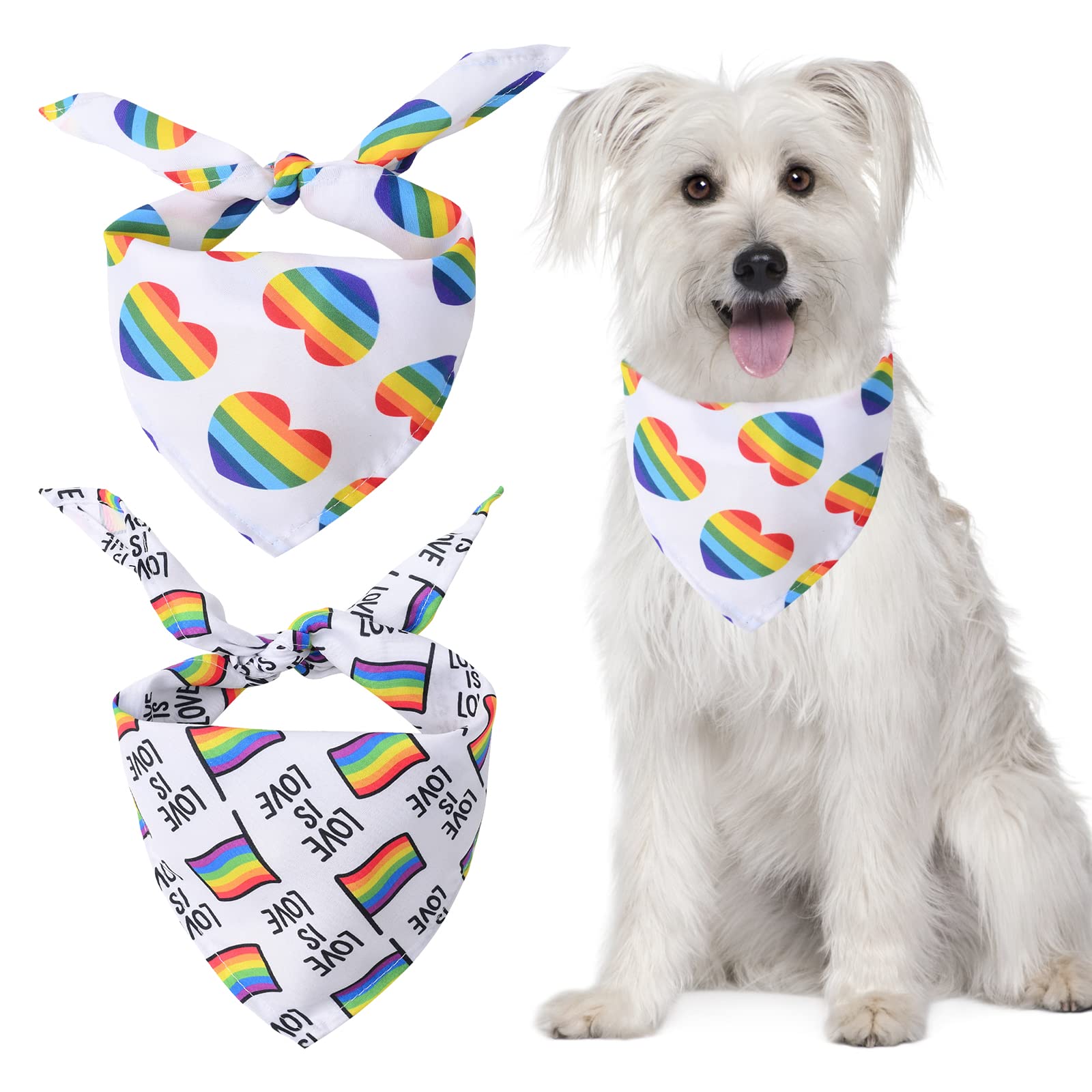 HACRAHO Pride Day Dog Bandana, 2 Packs Rainbow Dog Bandanas Dog Triangle Scarfs for Pride Day Small Medium Pet Cat Dog Costume Accessories