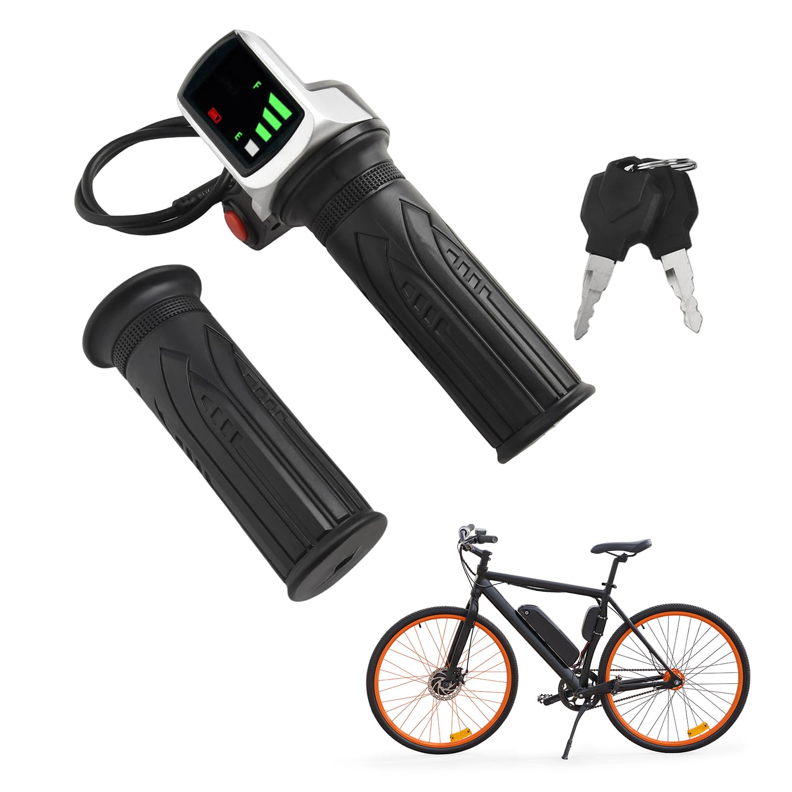 Photo 1 of 1 Pair Electric Scooter Throttle Grip 48V Twist-Throttle Handle with Display, 6-Pin Interface Key Lock Start Button for E-Bike Scooter Tricycle 7/8" 22MM Handlebar ABS Rubber (with Keys)