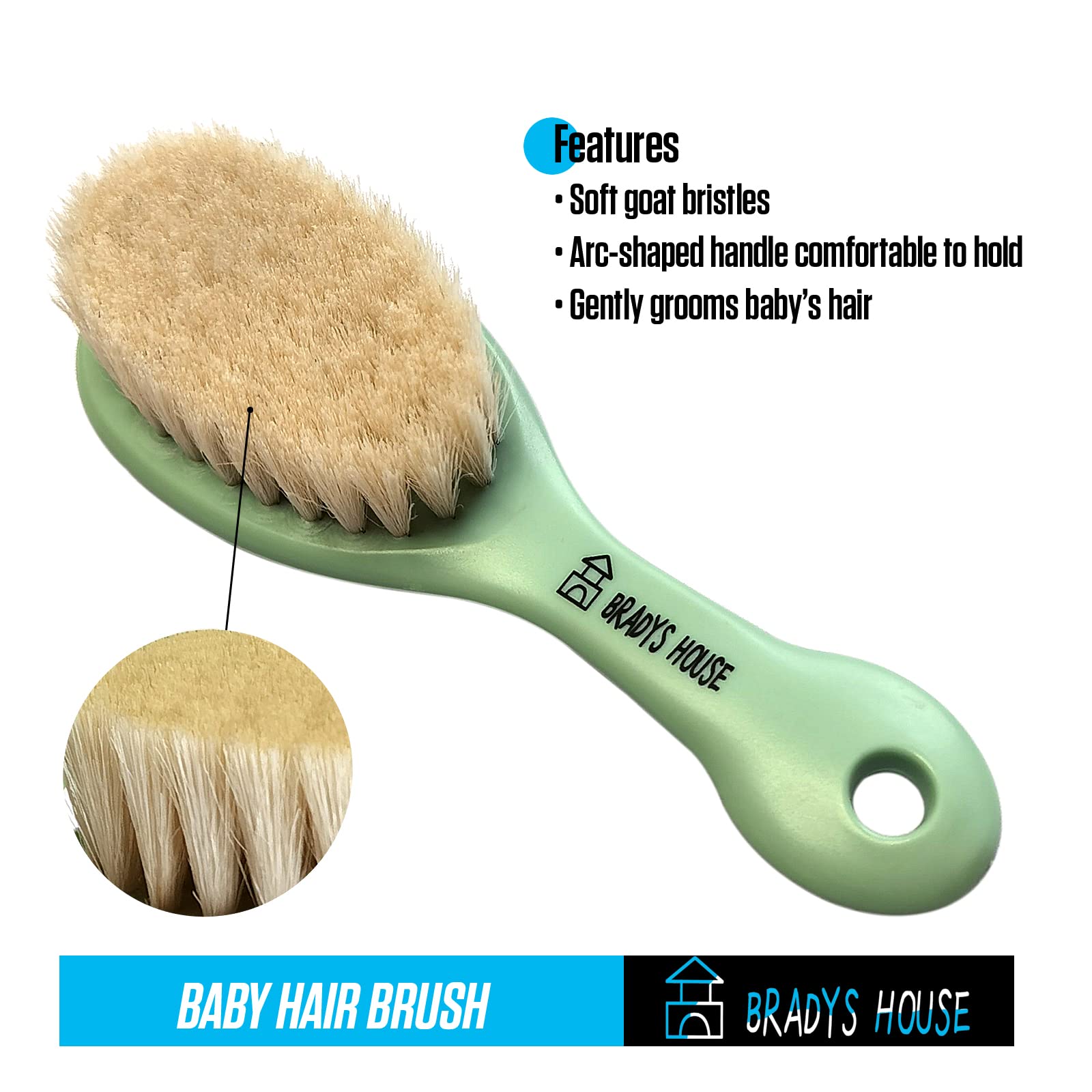 3 Piece Baby Hair Brush & Comb Set for Newborns- Soft Goat Bristle Hair-Brush, Silicone Bath Brush and Plastic Comb for Infant, Toddler, Kids - Baby