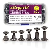 Black Chicago Screw Leather Assorted Kit, 90 Sets, 6 Sizes | M5 X 4, 5, 6, 8, 10, 12, Screw Rivets for Leather, For DIY Leather Craft, For Bookbinding