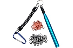 SIWRIOM Wacky Rig Tool with Fishing O-Rings, Wacky Worm Rigging Tool Kit for Senko, Fishing Ring Rigging Tools for Clip Soft Baits Worms with Keychain Lanyard Fishing Bait Rigs