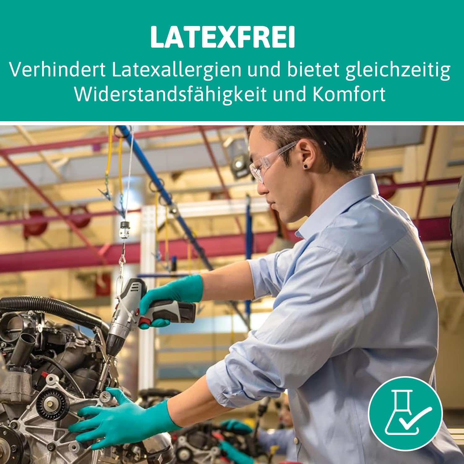 Ansell TouchNTuff 92-600,Nitril- Einmalhandschuhe, Einweghandschuhe für Lebensmittel, Chemikalienschutzhandschuhe mit hohem Schutz, Latexfreie Handschuhe, Grüne Nitrilhandschuhe, 100 Stück, Gr. L 8