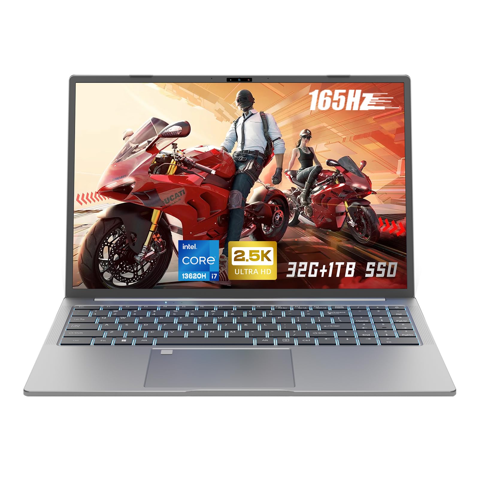 N16 Pro Gaming Laptop 16 inch 2.5K 2560*1600 IPS 165Hz Display 13th Intel Core i7-13620H 32GB DDR4 RAM 1TB PCIe SSD WiFi 6 Fingerprint unlocking Backlit keyboard Computer Notebook Windows 11