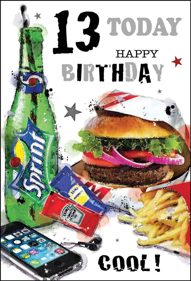 Jonny Javelin Boy Age 13 Today Happy Birthday Card - Burger