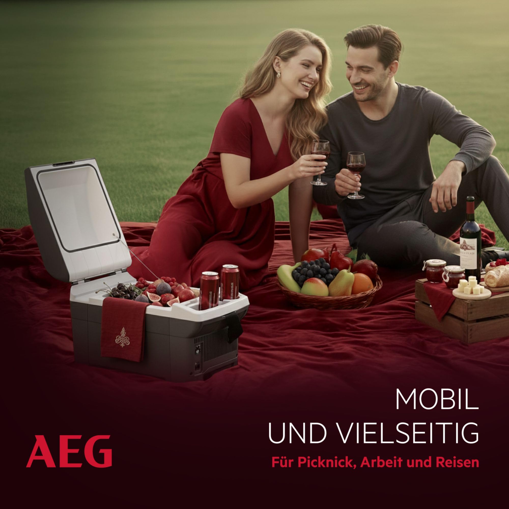 AEG Automotive Board-Bar BK 16 Thermoelektrische Kühl- und Warmhaltebox 16 Liter, 12 Volt für Auto und Steckdose, anschnallbar im PKW, Schwarz,hellgrau 8