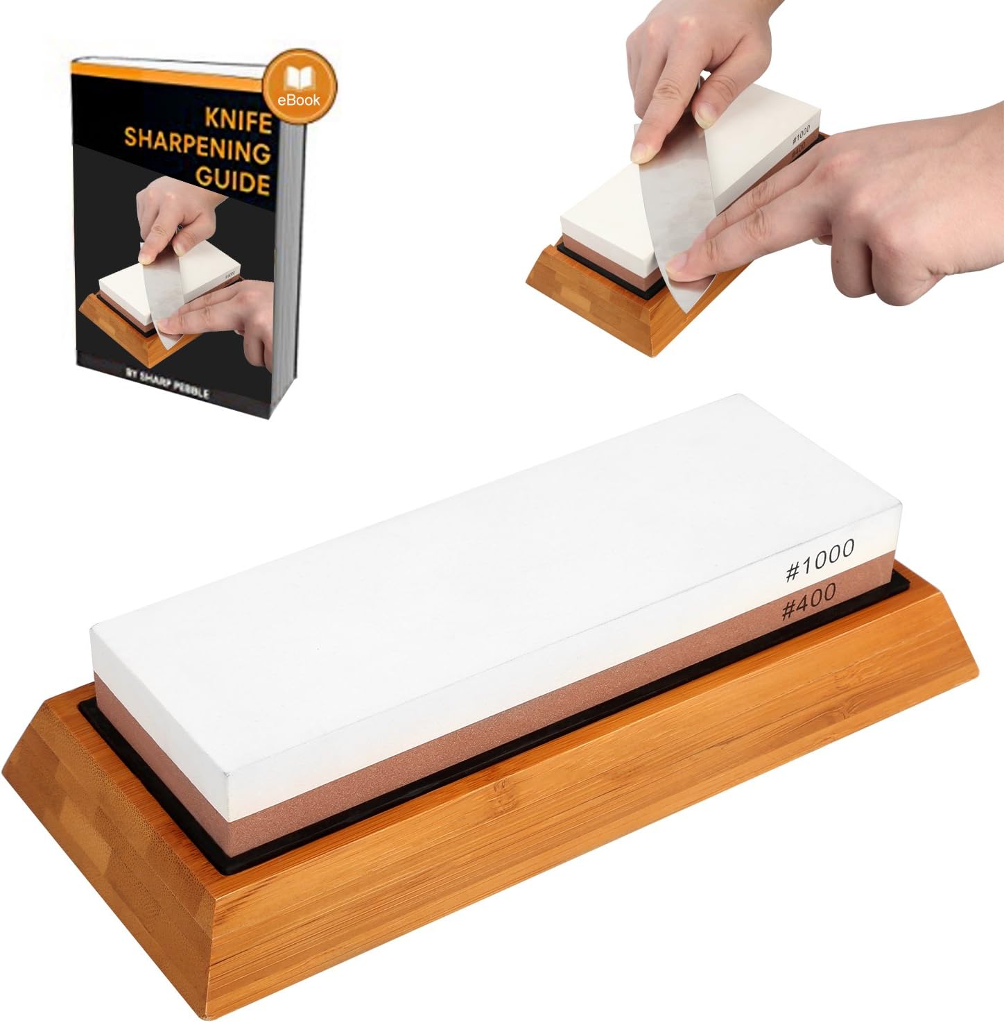 Whetstone Knife Sharpener,Chef Knife Sharpening Stone,MayPal 400/1000 Grit Two-sided Knife Sharpening Stone Within Non-Slip Silicone Knife Sharpening Stone Holder And Bamboo Base