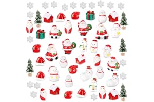 Sawysine 64 Pcs Mini Resin Christmas Figurines Christmas Miniatures Figurines Garden Miniature Ornament Mini Santa Snowman Xmas Tree for DIY Crafts Snow Globes Fairy Decor Cake Toppers