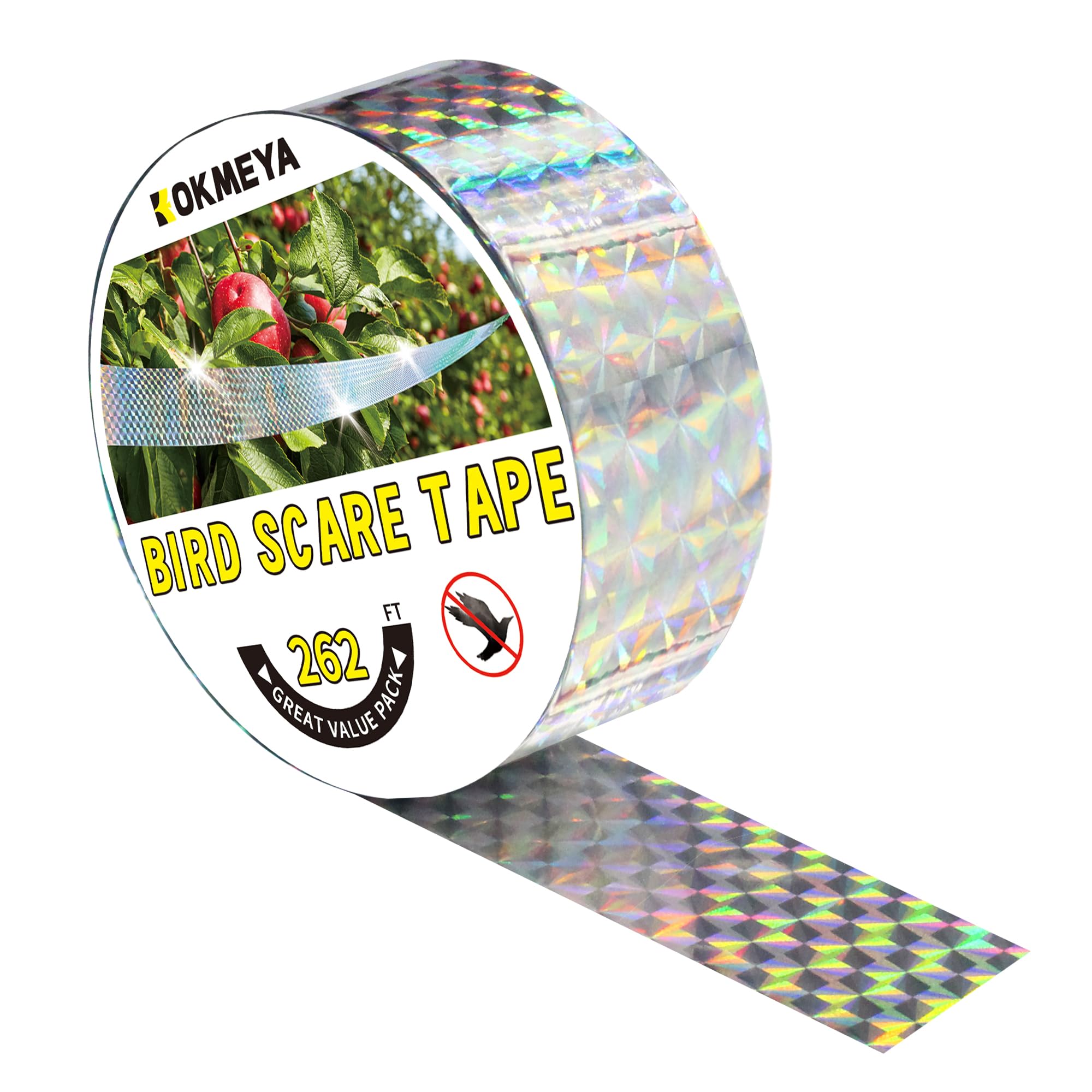 Photo 1 of KOKMEYA Bird Scare Tapes 262FT*1 Reflective Flash Tape for Birds, Bird Scare Device Double Side Ribbon Scare Birds Away for House, Garden, Yard, Orchard, Patio, Outdoor