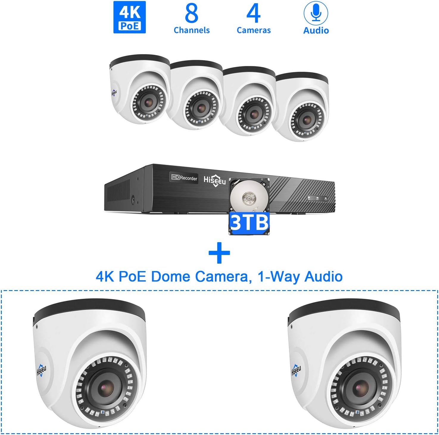 Hiseeu 4K PoE Dome Security Camera 