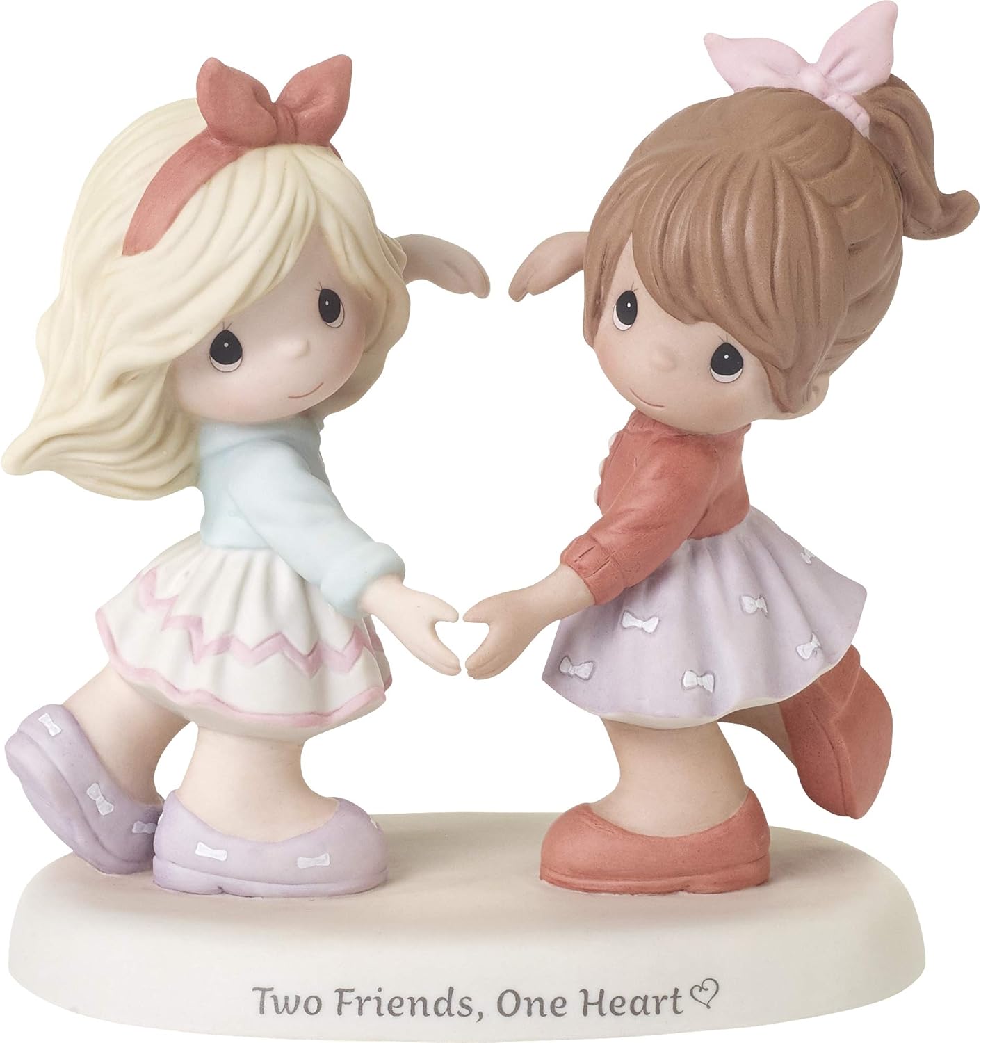 Precious Moments Girls Making Hands 192001 Two Friends One Heart Bisque Porcelain Figurine, Multi