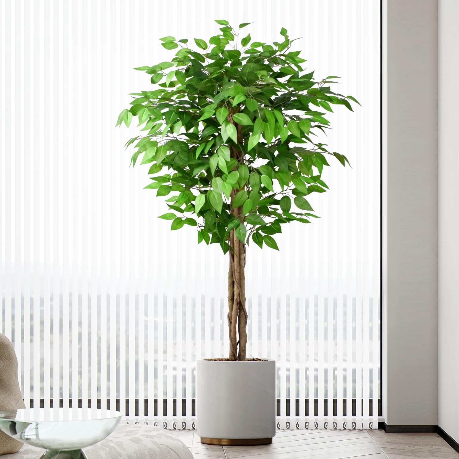 Photo 1 of Keeplush 5ft Ficus Artificial Trees with Natural Curved Trunks, 60" Tall Lush Faux Tree for Home Decor Indoor, Green Lifelike Fake Ficus Tree Artificial Plants