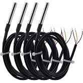 4Pcs DS18B20 Temperature Sensor 1 M, Waterproof Digital DS18B20 Sensors, DS18B20 Temperature Probe, Stainless Steel Probe Compatible for Arduino/Raspberry Pi/ESP32, ESP8266,