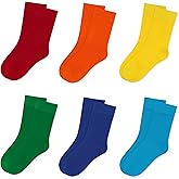 Kids Thin Crew Socks Viscose Bamboo Colorful Breathable Socks for Boy Girl Funny Solid Dress School Uniform 6 Pairs