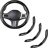 Carbon Fiber Steering Wheel Cover, Snap on Car Steering Wheel Cover Set Accessories 3pcs Wrap Grip Non Slip Protector Universal Glossy Brown