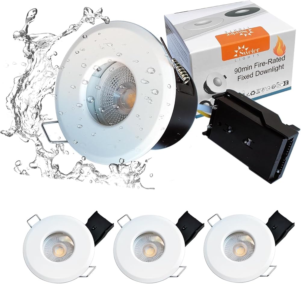 Sweier Fire Rated LED Downlights 5W 3000K Dimmable IP65 70mm Hole Pack of 4