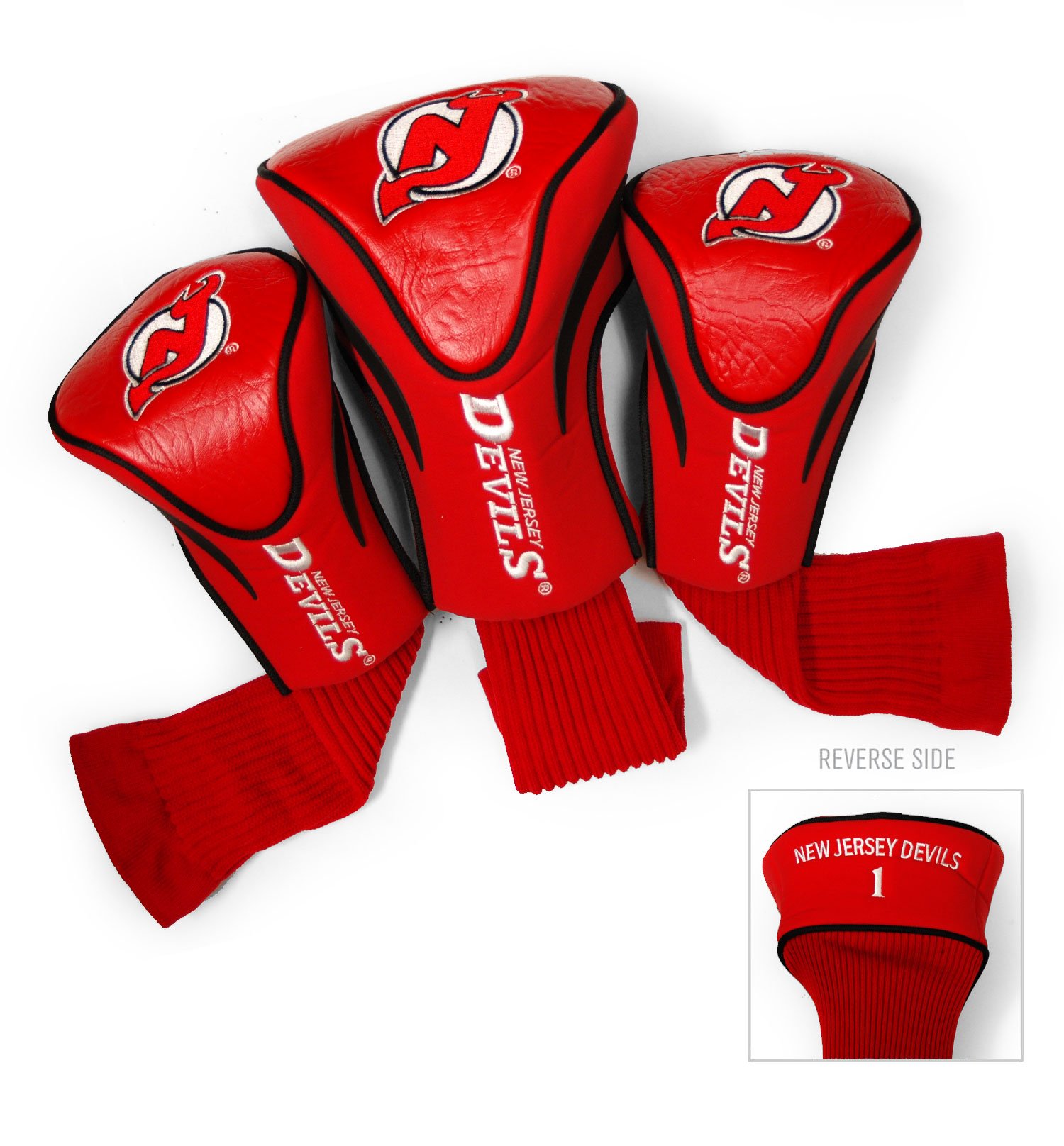 Team Golf NHL New Jersey Devils Contour Golf Club Headcovers (3 Count) Numbered 1, 3, & X, Fits Oversized Drivers, Utility, Rescue & Fairway Clubs, Velour lined for Extra Club Protection Image