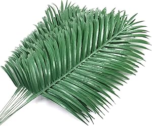 12 Pack Artificial Palm Tree Leaves Tropical Plants Faux Fake Palm Frond Plant Artificial Plants Greenery