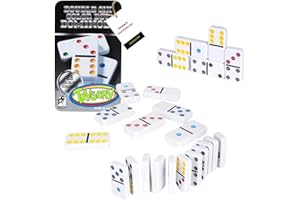 Toysery Double 6 Dominoes Set with Colored Dots. 28 Piece Set White Dominos for Kids with Tin Case. Educational Game Set